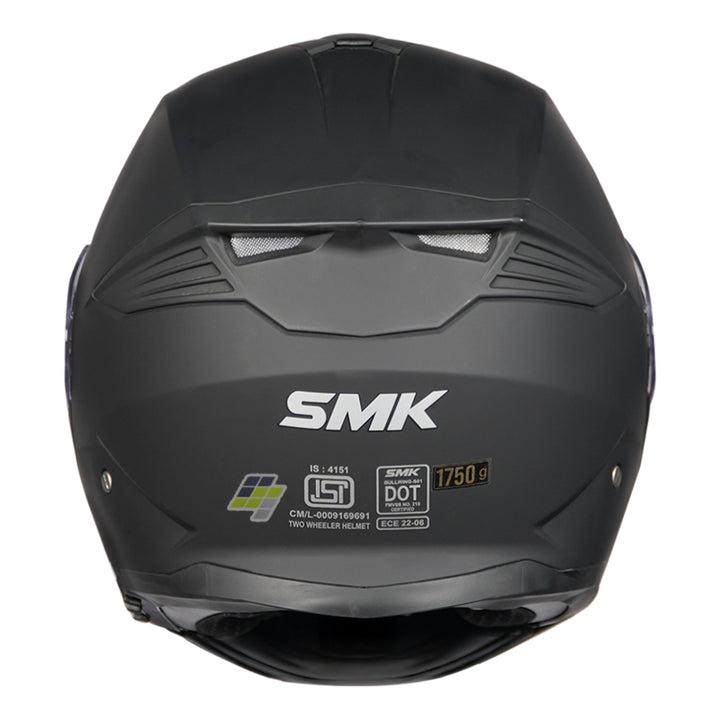 SMK Gullwing Solid Matt Black Modular Helmet back