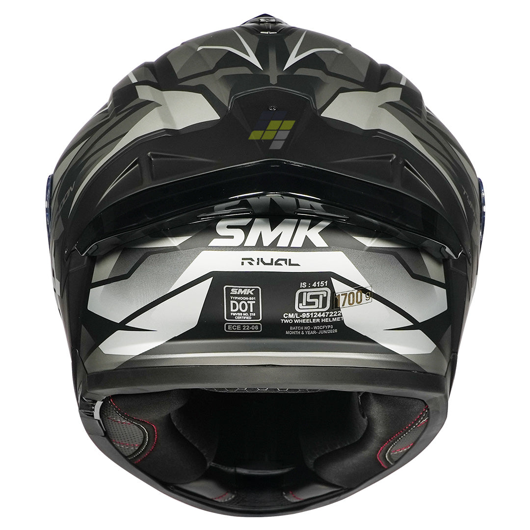 SMK Typhoon Rival Helmet matt black grey back
