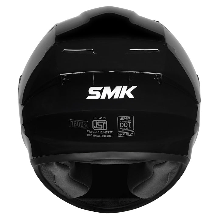 SMK Stellar Sports Solid Gloss Black Helmet back