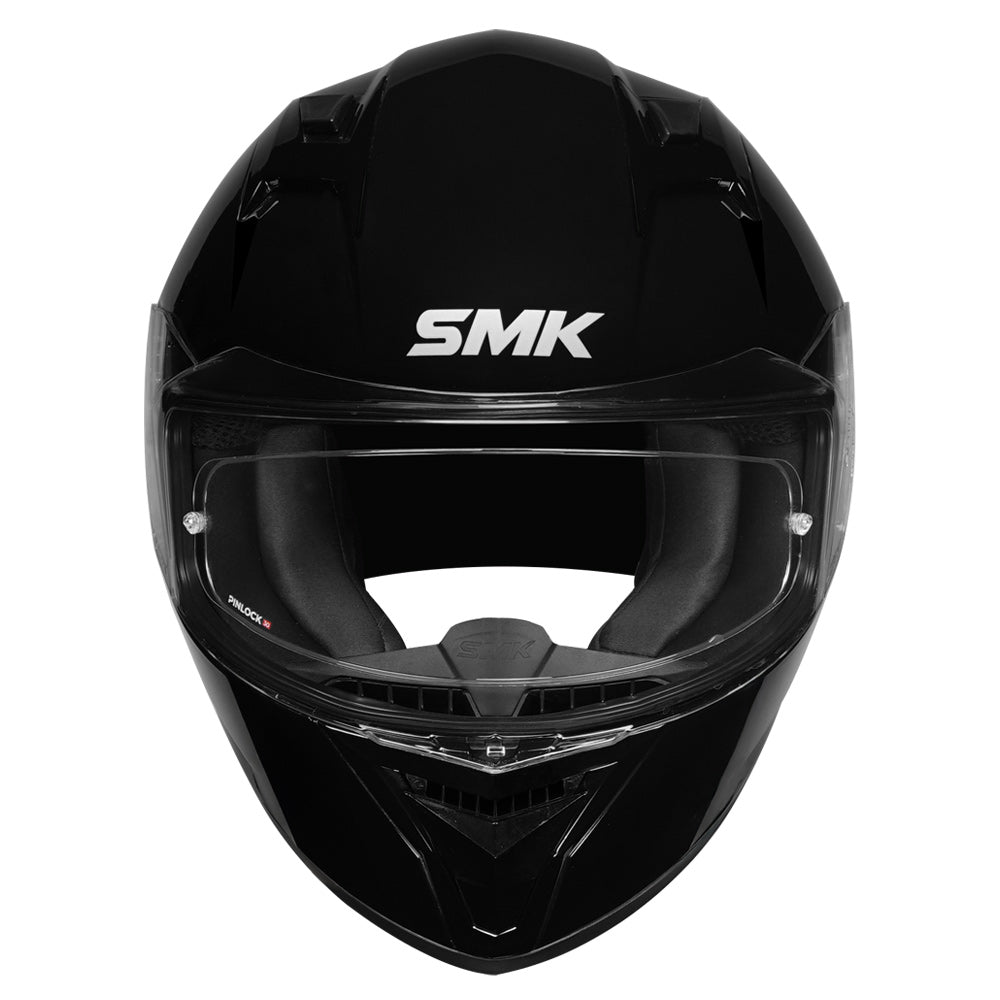 SMK Stellar Sports Solid Gloss Black Helmet front