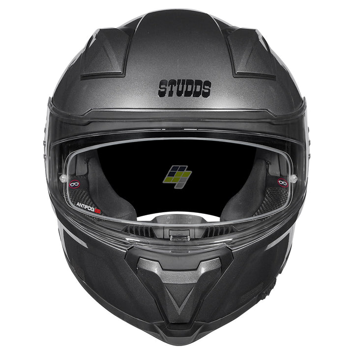 STUDDS Helios Solid Gloss Gun Grey Helmet front