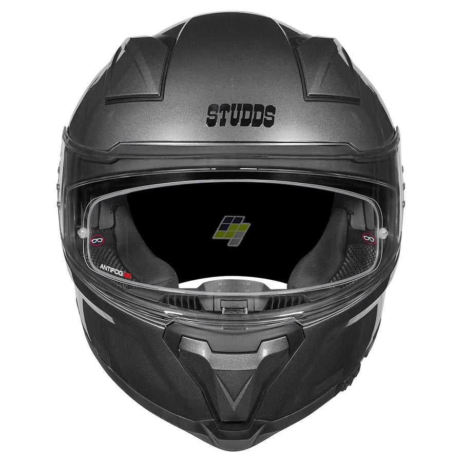 STUDDS Helios Solid Gun Grey Helmet | With Anti-Fog 100 – PowerSports