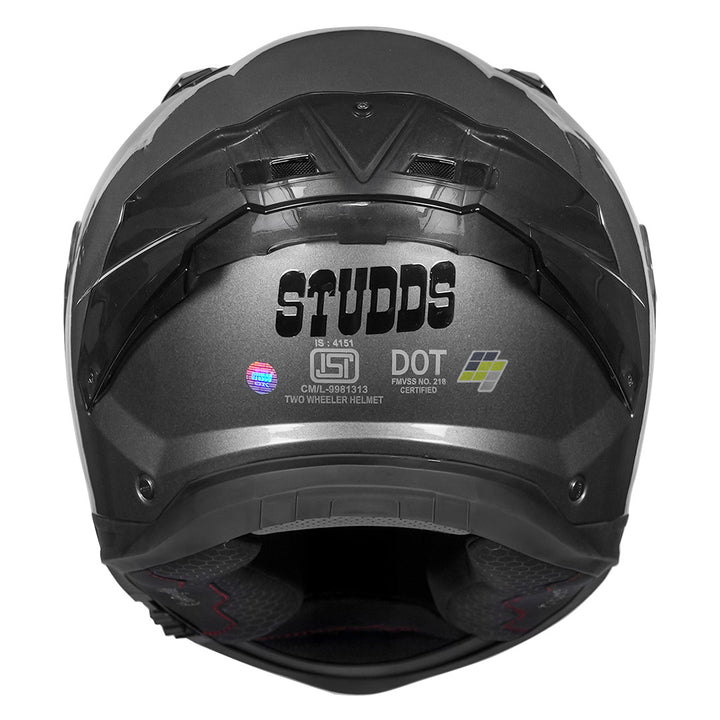 STUDDS Helios Solid Gloss Gun Grey Helmet back