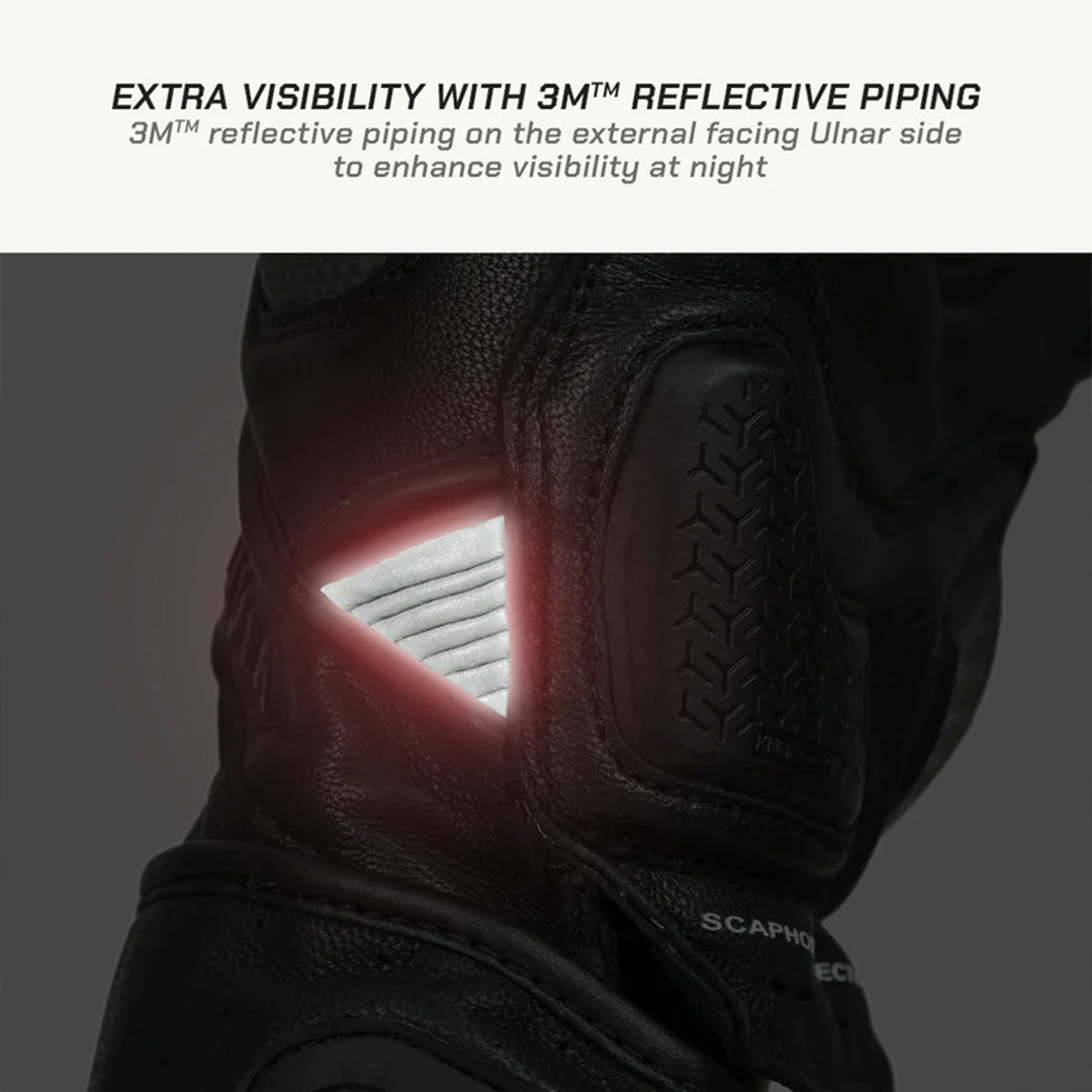 ViaTerra Grid MK3 Riding Gloves black glove with 3M reflective piping on a dark background