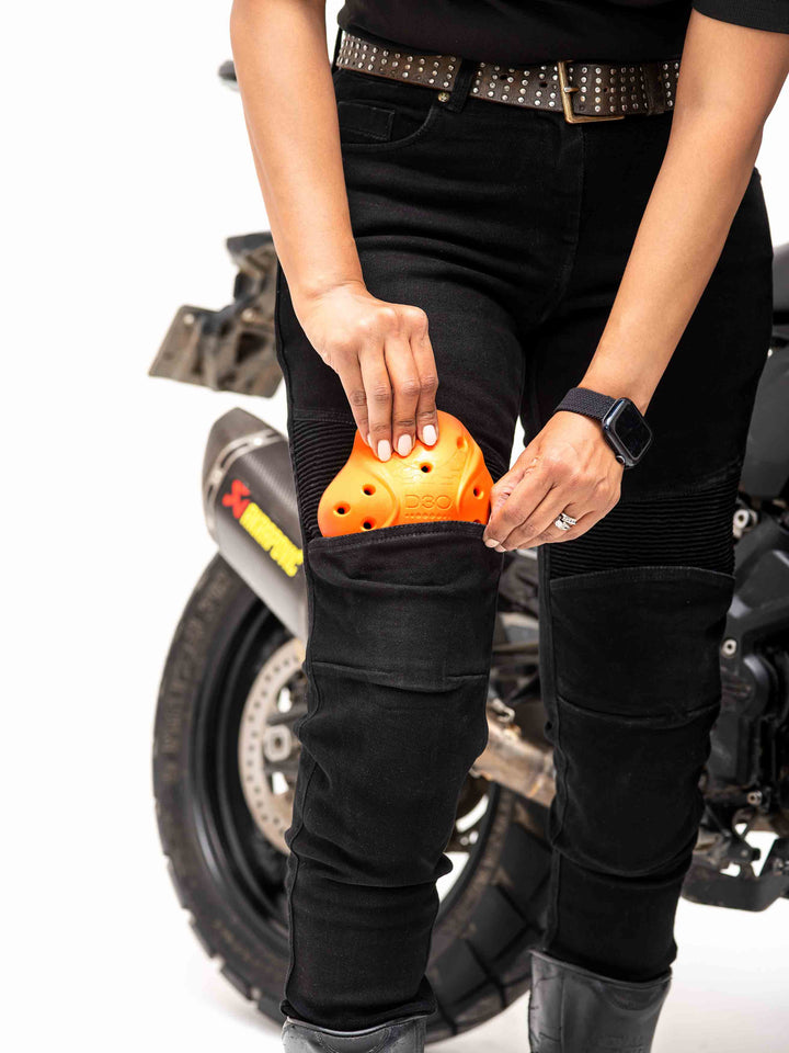 Bikeratti Raven Lady riding Jeans with d3o