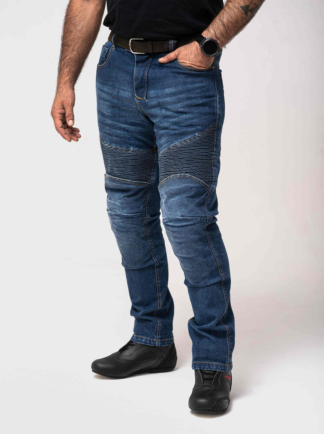 Mens motorcycle jeans blue with D3O - Front