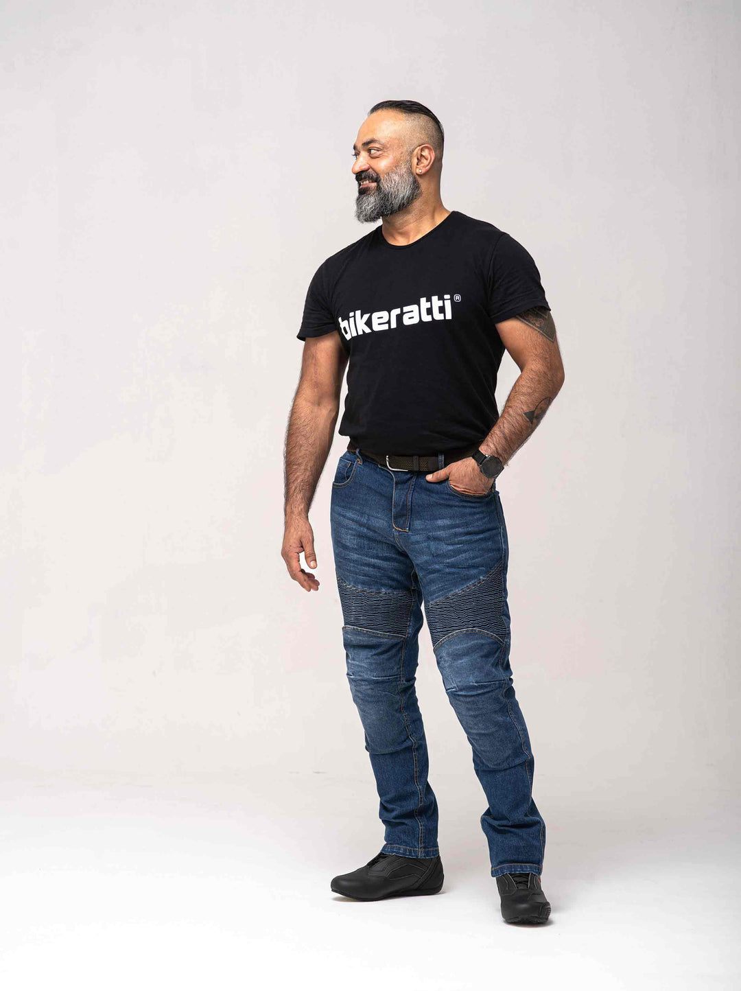 Kevlar motorcycle jeans blue with D3O - Front full