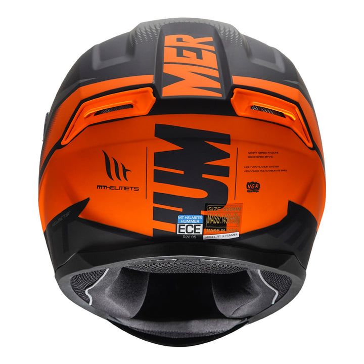  MT Hummer Brick Motorcycle Helmet orange back view