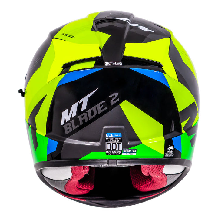 MT Blade 2SV Fade Helmet fluorescent yellow back